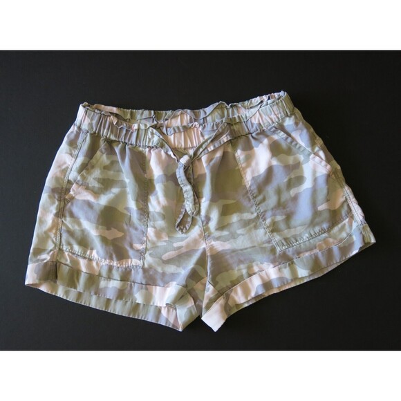 AERIE American Eagle Camp Shorts pink grey camo cuffed elastic pull on tie M - Picture 6 of 6